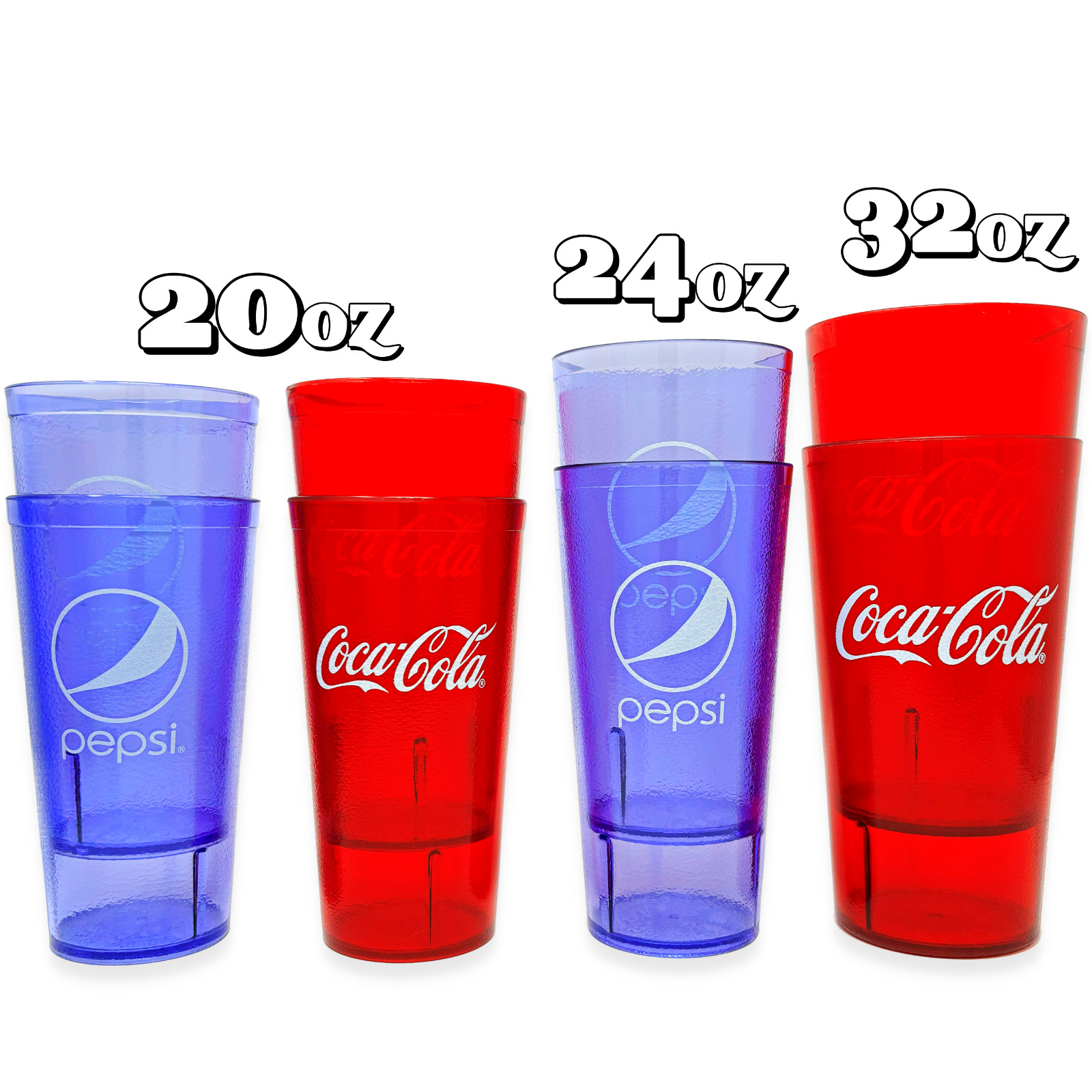 20-32oz Restaurant Grade Red-Blue Coca Cola-Pepsi Heavy-Duty Plastic Tumblers