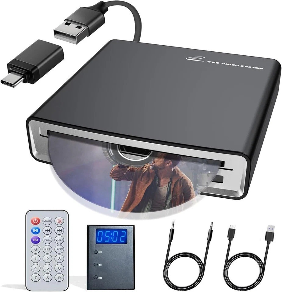 CD Player for Car with USB&Type-C Port/Decoder/AUX Port, Portable Black