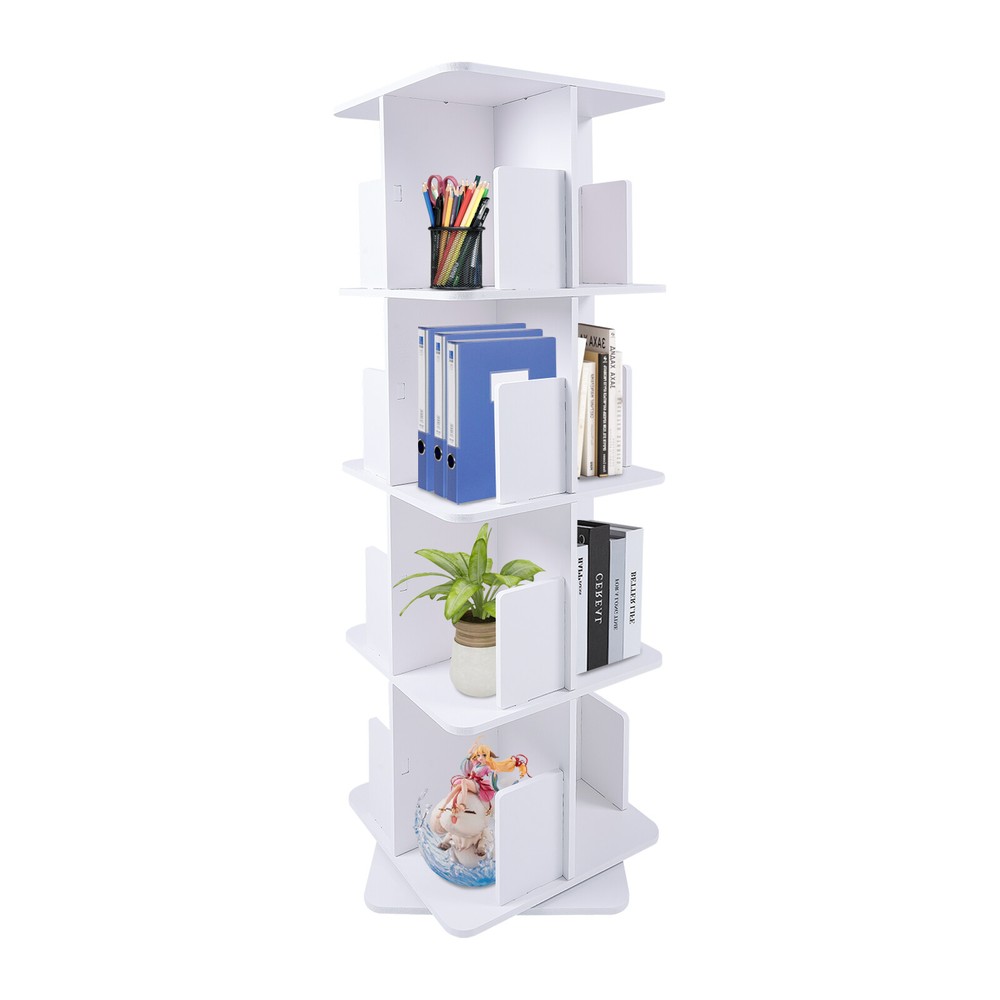 4-Tier Rotatable Bookshelf 360° Rotating Standing Bookcase Small Corner Bookcase