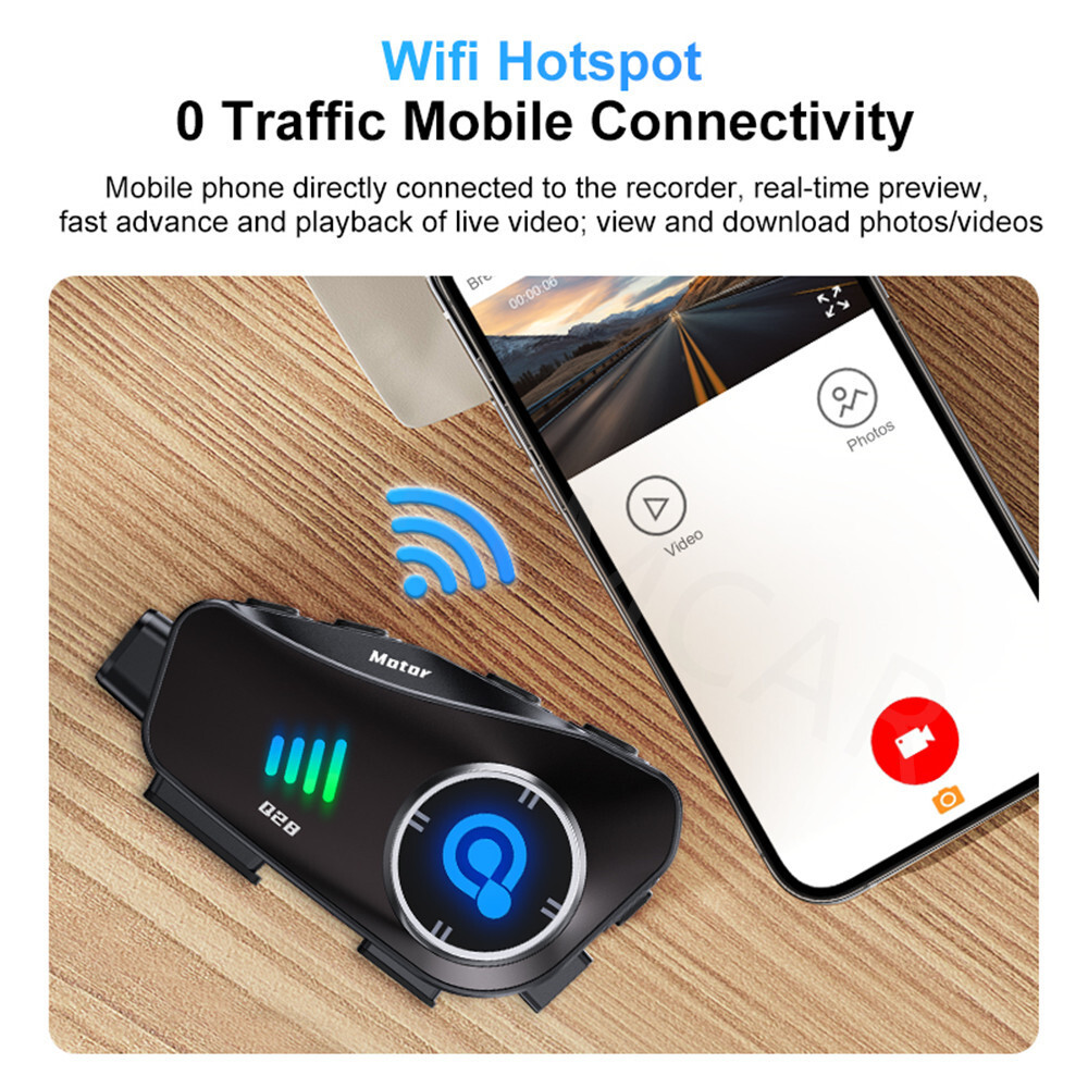 Motorcycle Helmet Bluetooth Headset Dashcam Wireless DVR HD Headphone Waterproof