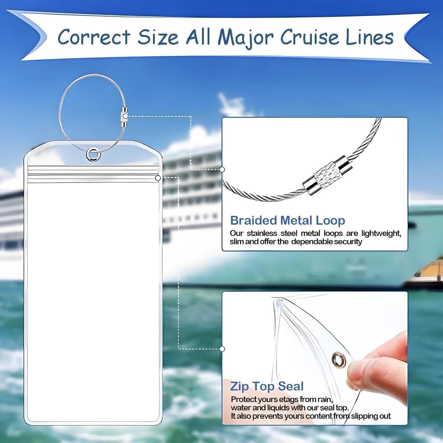 6 Pack 7.72"*3.62" Cruise Ship Essentials, Wide Waterproof Luggage Tags for S...