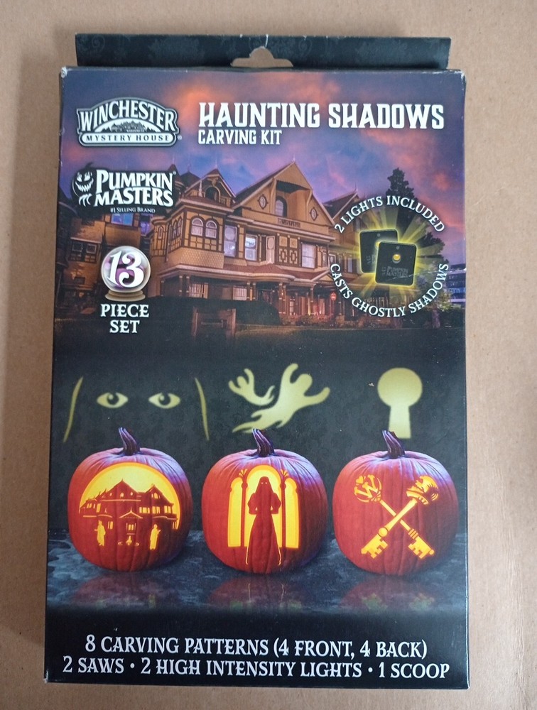 Pumpkin Carving Kit with Shadow Projecting Patterns and Lights for Halloween