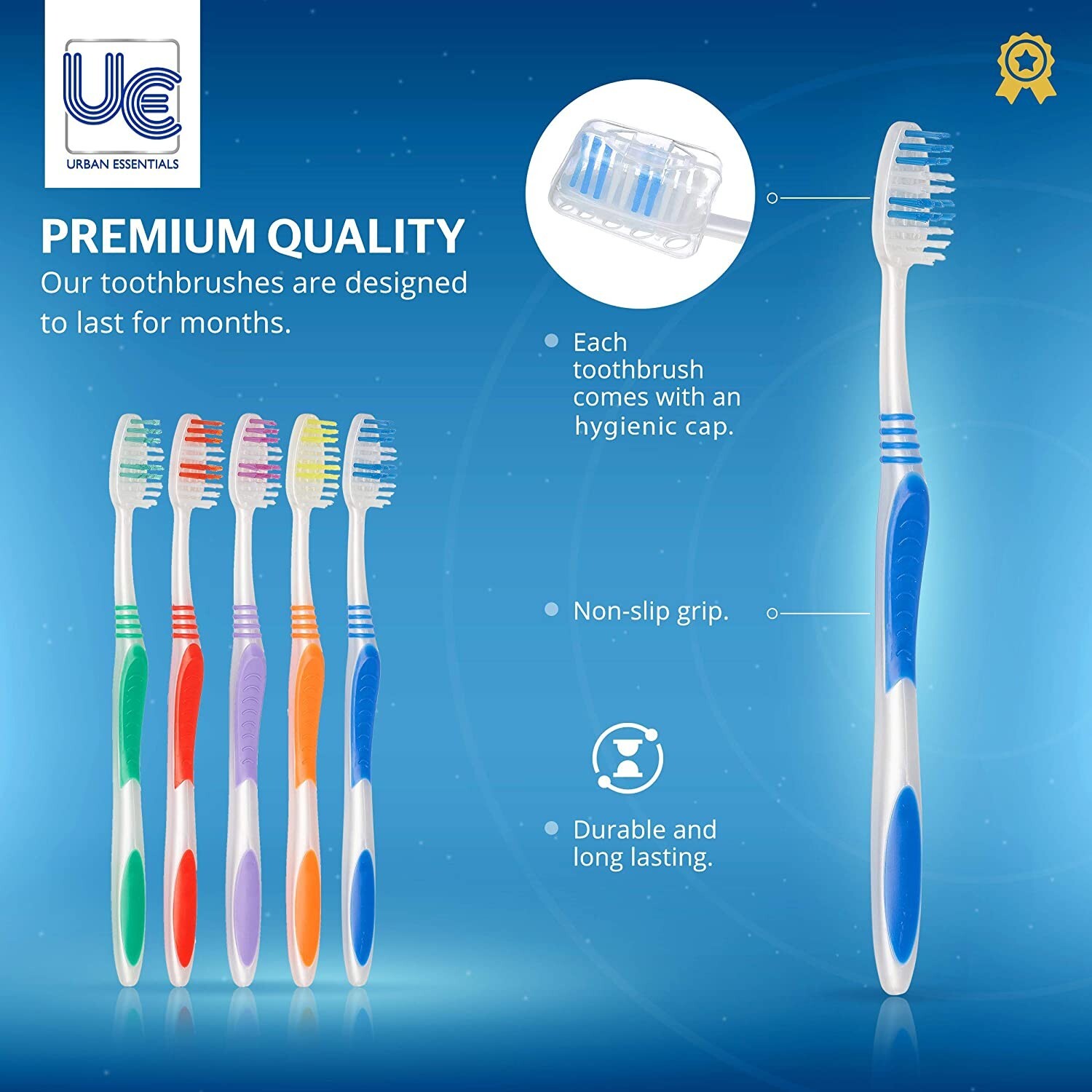 100 Bulk Wholesale Toothbrush Individually Wrapped Classic Medium Soft With Cap