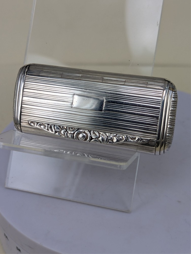 1820 Georgian solid silver long box gilt interior pill box or snuff box