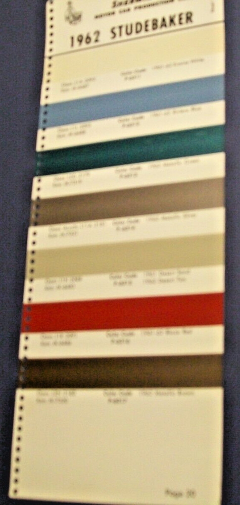 1962 Studebaker car color Paint Chips set - Sherwin Williams