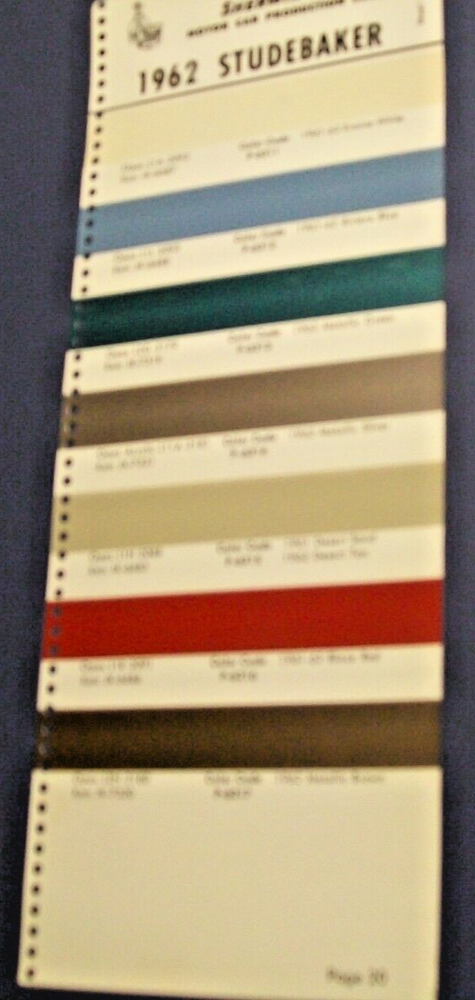 1962 Studebaker car color Paint Chips set - Sherwin Williams