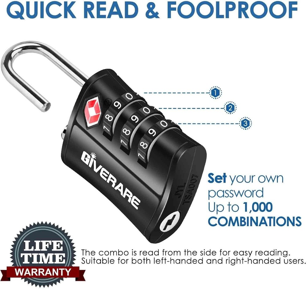 4 Pack TSA Approved Luggage Locks 3 Digit Combination Padlocks Black
