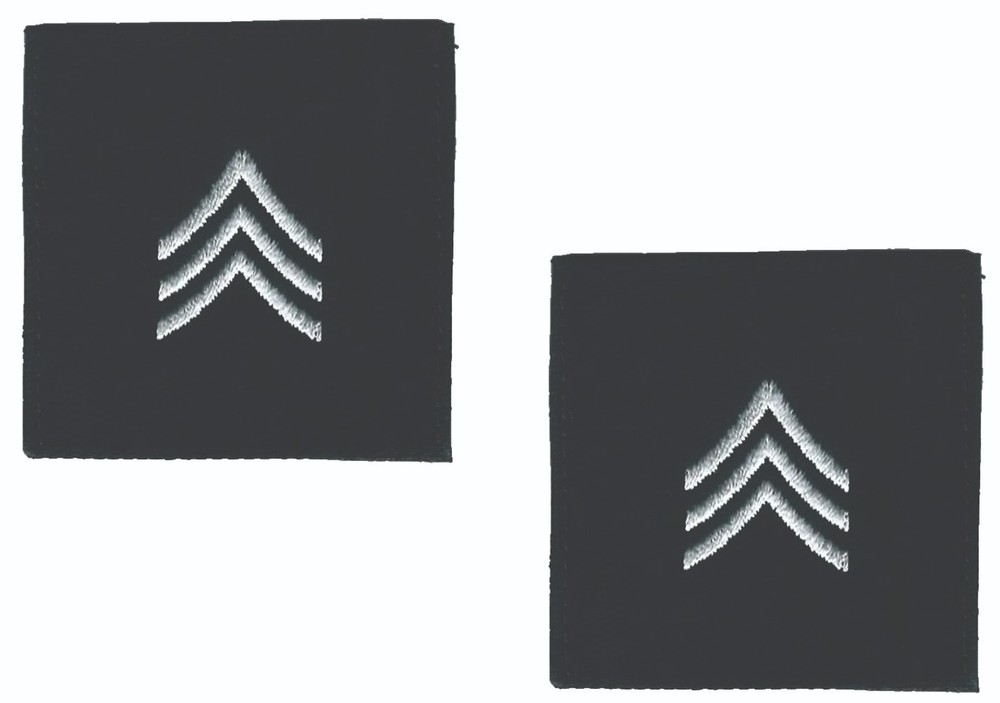 Sergeant E5 Rank Patch Set of 2 Black White Hook Back 2"
