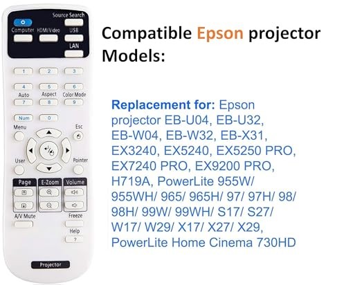 Projector Remote Control Compatible with Epson Projector, Home Cinema,