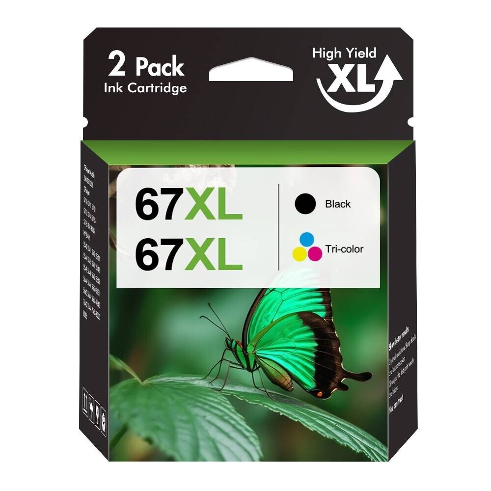 67XL Ink Cartridge for HP 67 Ink Deskjet 2700e 2752e 2755e 4155e Envy 6055e 6455