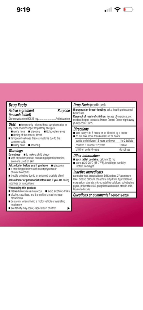 Amazon Basic Care Complete Allergy Relief, Diphenhydramine 400 Count, Pink