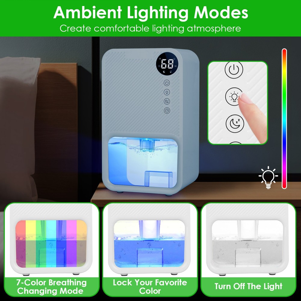 Portable 37OZ Dehumidifier with Sleep Mode & 24H Timer for Small Spaces
