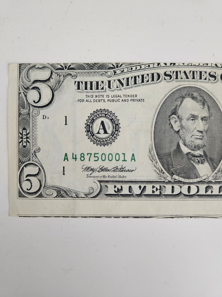 1995 $5 Federal Reserve Note Miscut Error