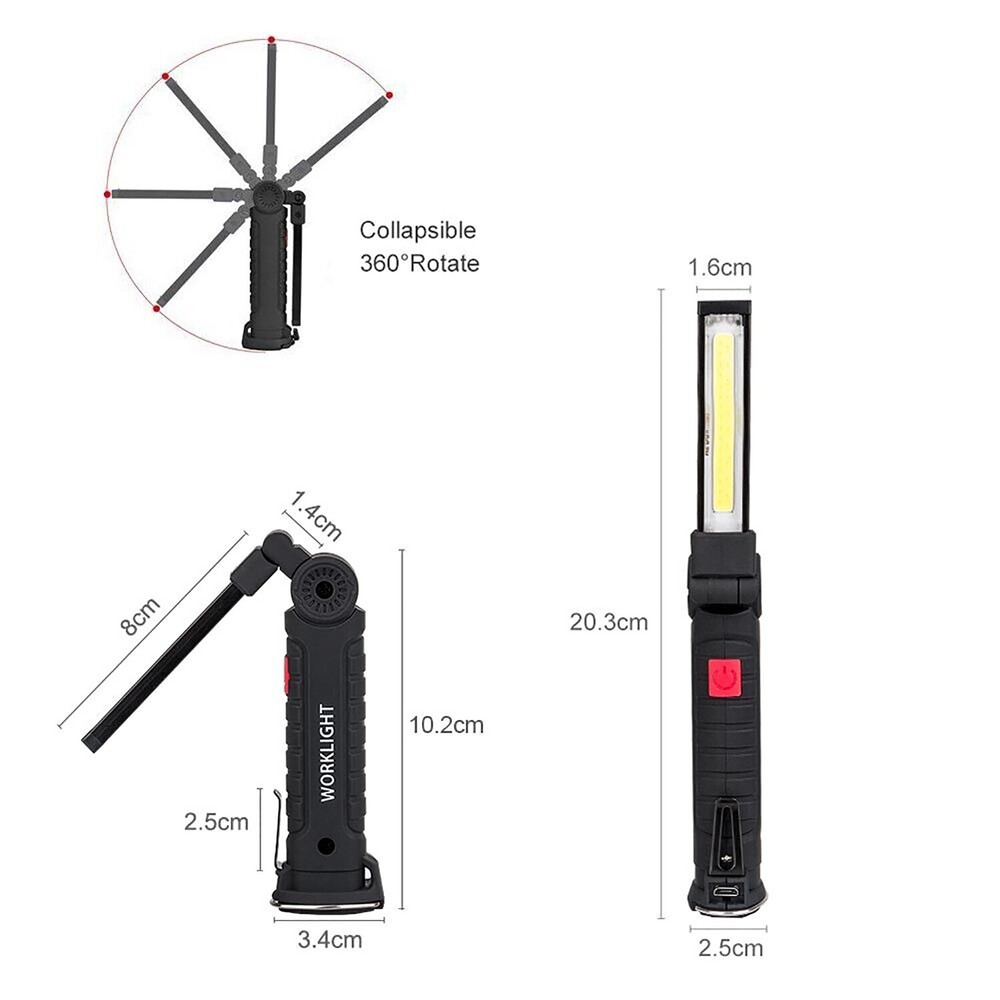 2Pcs Magnetic COB LED Work Light Lamp Rechargeable Flashlight Lamp Folding Torch
