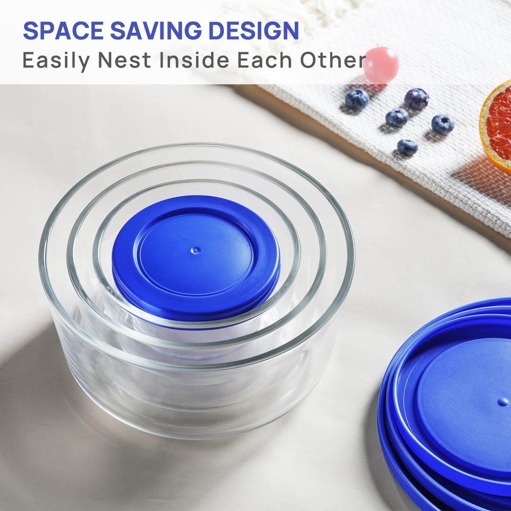 Glass Bowls with Lids set 4 Pack assorted Food Storage Containers