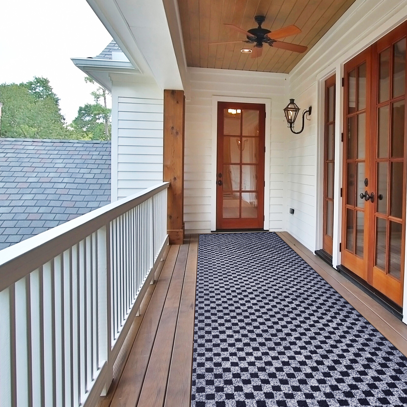 Runner Rug Hallway Non Slip Rubber Back Custom Size as Carpet Doormat Checkered