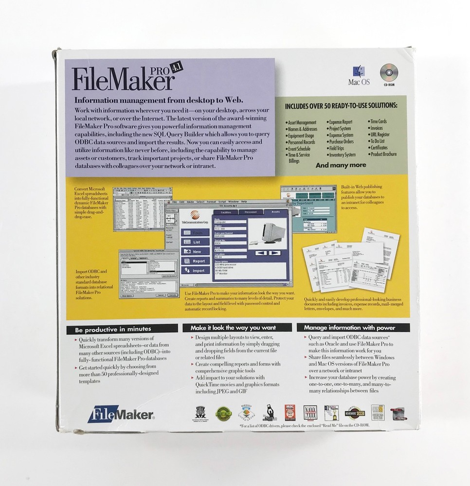 Filemaker Pro 4.1 Software For Mac • Database • Complete in Box w/Serial Numbers