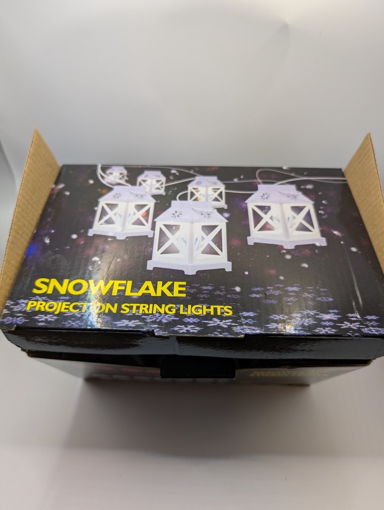 Snowflake Projection String Lights Lantern Style White Winter Holiday Decor