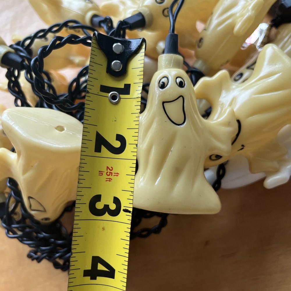 Halloween Party 3D Hard Blown Plastic Ghost double Sided Vtg 20 String Light Set