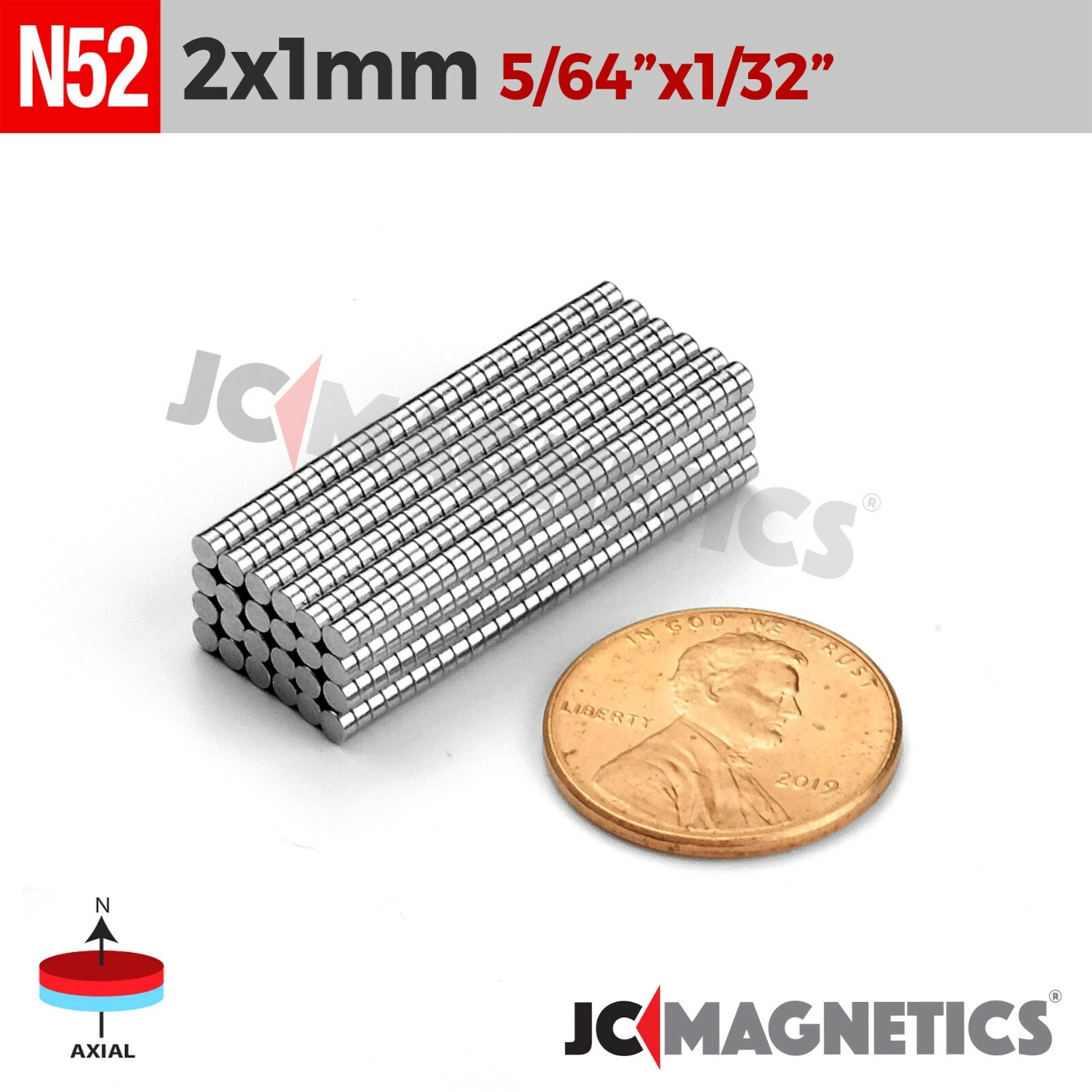 2mm x 1mm 5/64"x1/32" N52 Strong Rare Earth Neodymium Small Magnet Disc 2x1mm