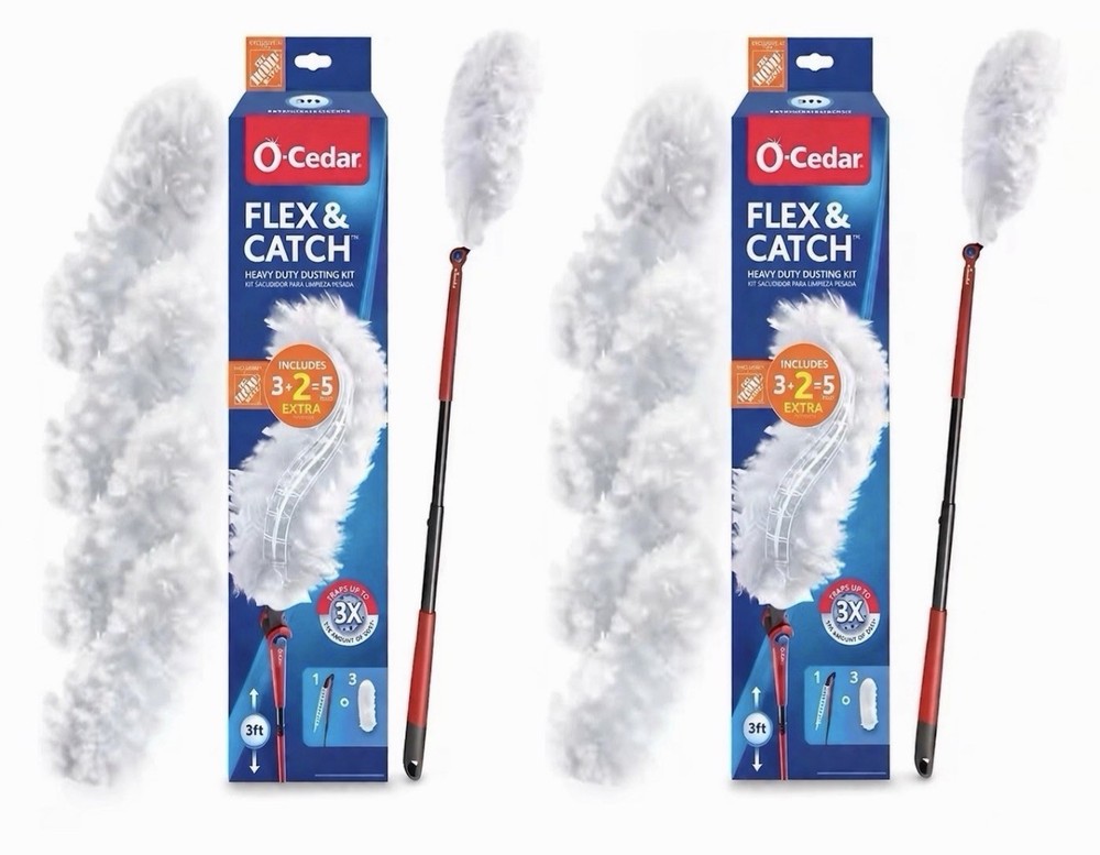 O-Cedar Flex & Catch Heavy Duty Dusting Kit 360° Head Extends 3 ft 2-Pack