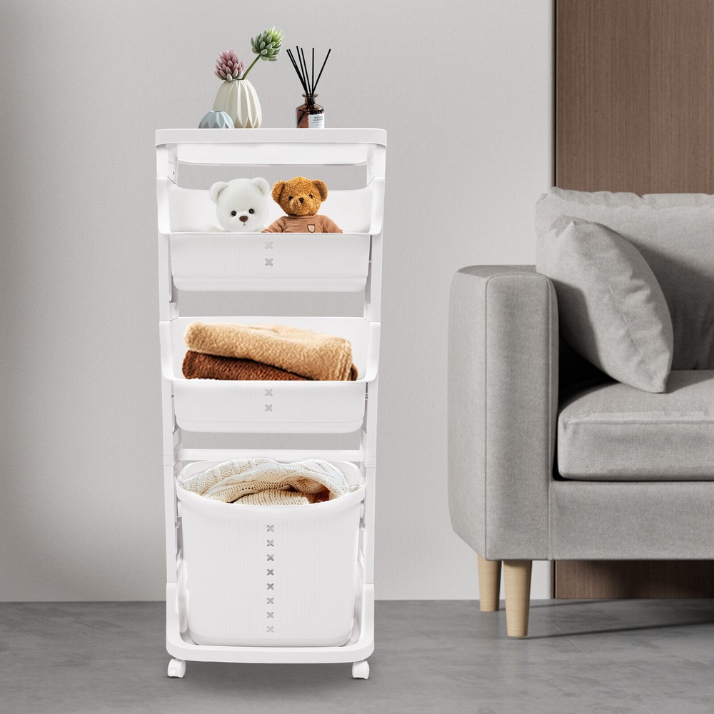 4-Tier Rolling Laundry Storage Cart with Removable Basket & Wheels