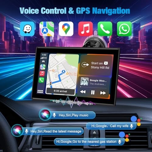 7" Portable Wireless CarPlay & Android Auto Screen - HD Touch, Bluetooth, GPS, V