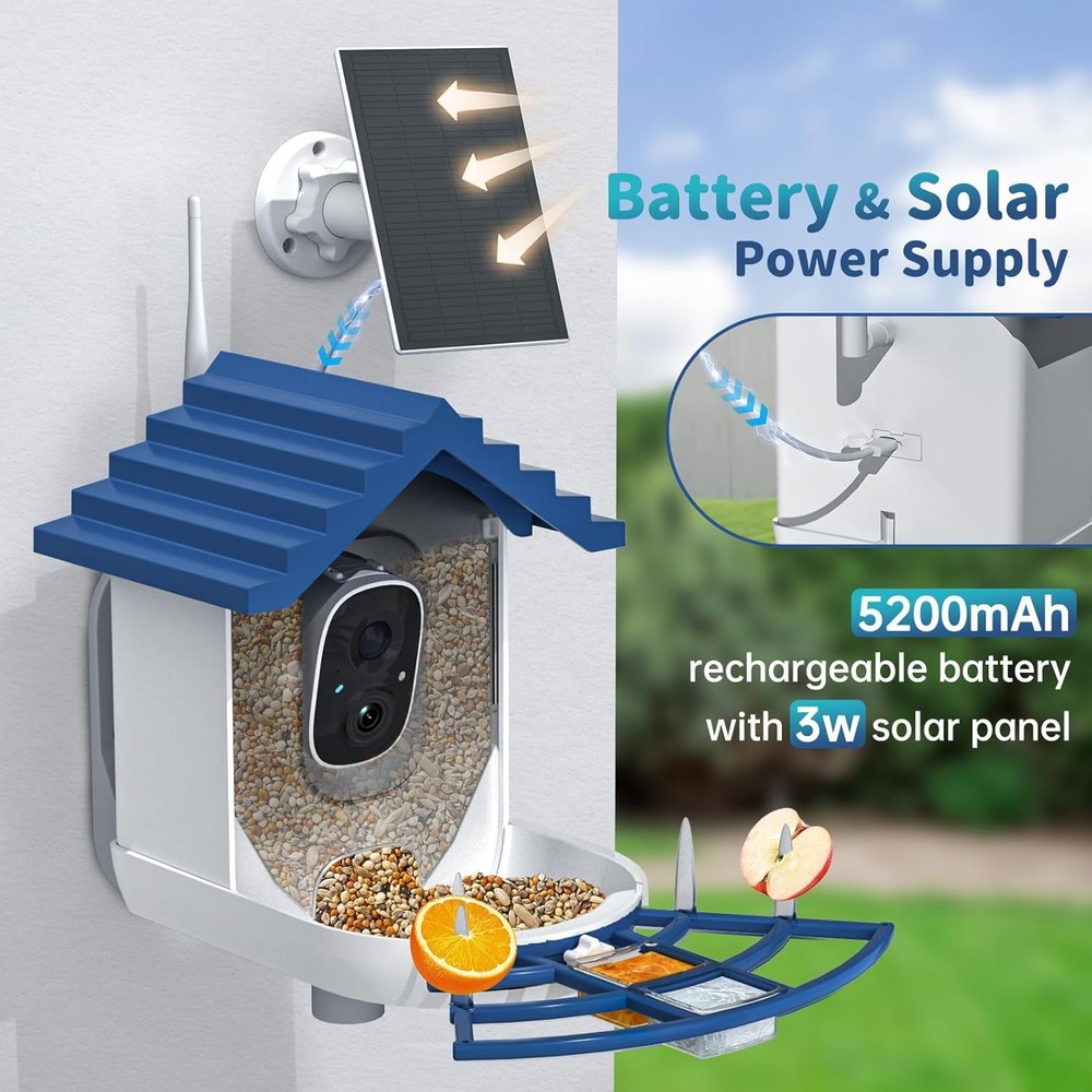 Smart Bird Feeder with Camera Solar Powered & AI Bi rd Identification