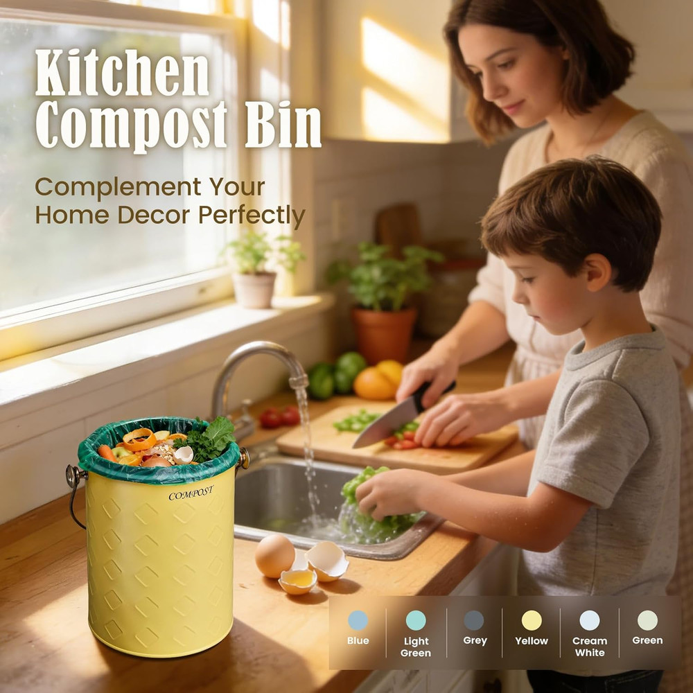 Countertop Compost Bin Kitchen,Odorless Indoor Compost Bin with Lid,Farmhouse Co