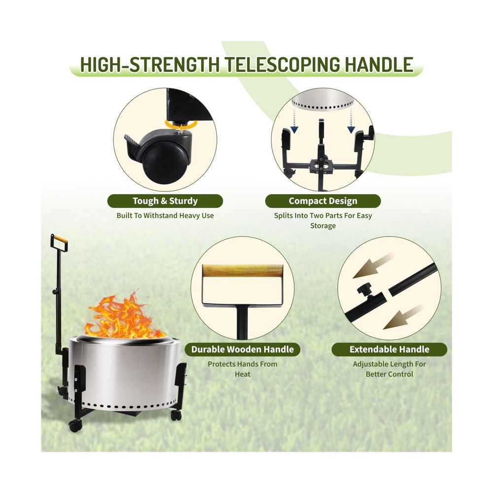 FEBTECH - 29.5" Portable Firepit Trolley Stand with Telescopic Handle – Fi