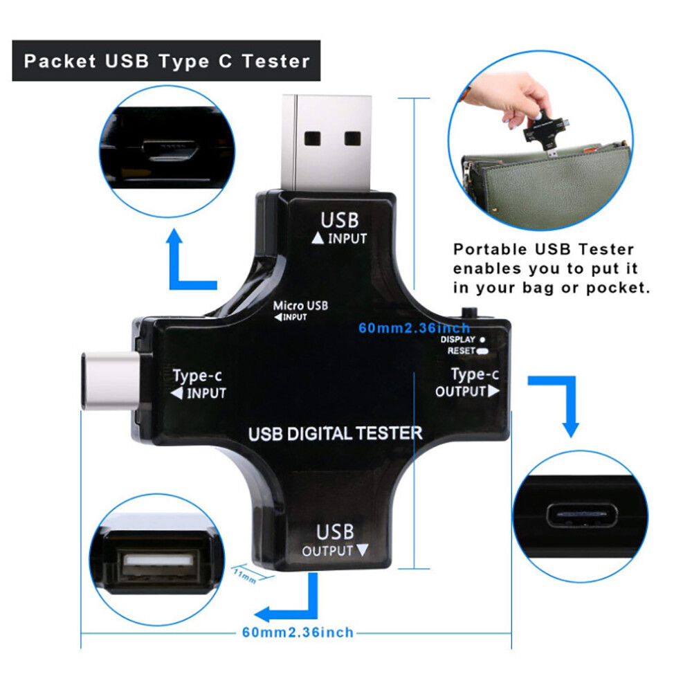 Type-C USB Power Tester Digital Voltmeter Ammeter Volt Amp Bank Meter Multimeter