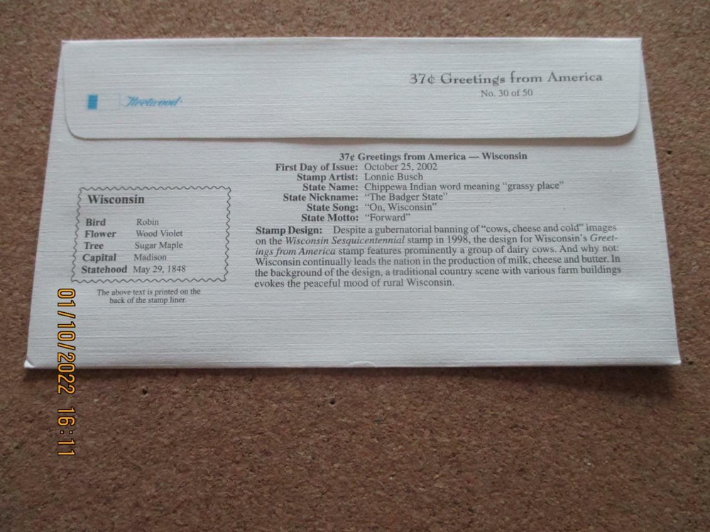 Wisconsin: 5 Various First Day Covers