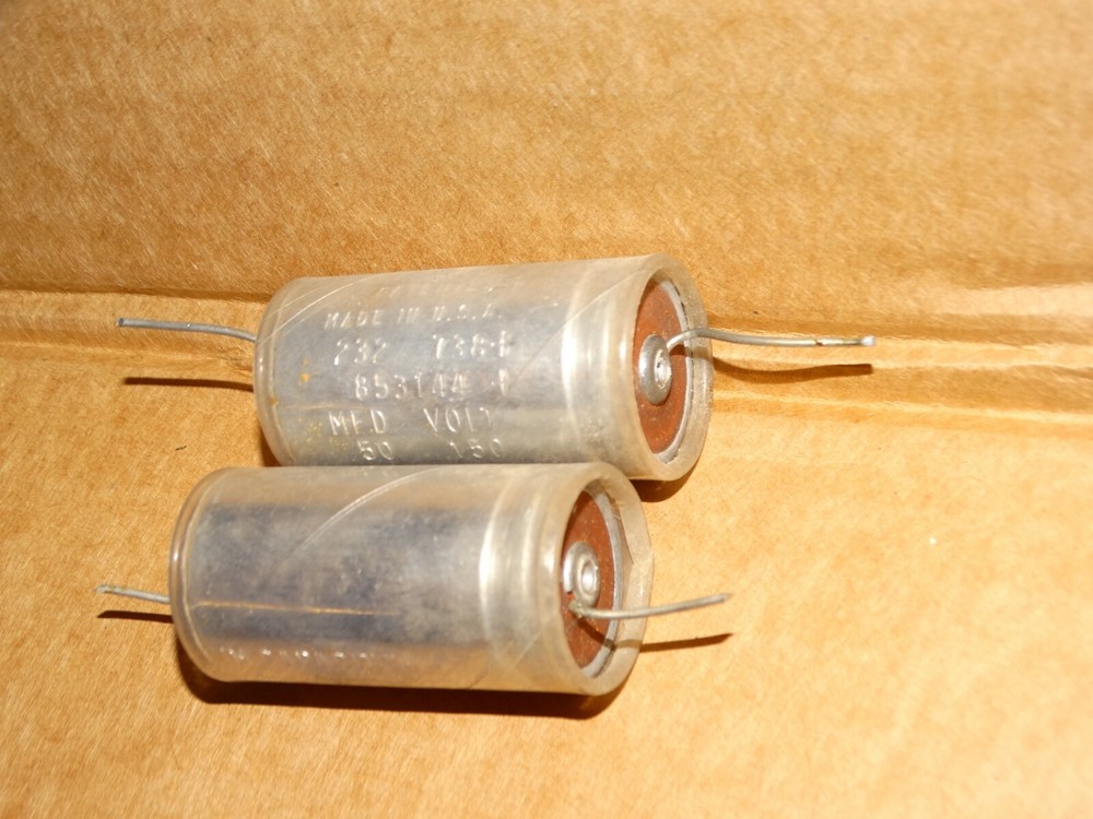 2 - Vintage "TM Capacitor" Pulls   50mfd  150v  (Quantity Available)
