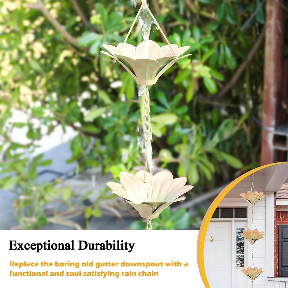 Rain Chain Set 5.6ft Flower Rain Chain Gutters,Functional & Decorative