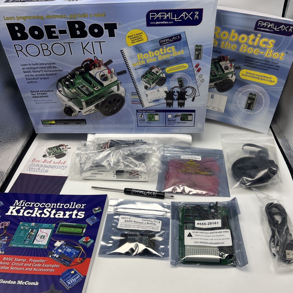 New Parallax Boe-Bot Robot Kit USB #28832 BASIC Stamp 2 STEM Educ Robotic M4381