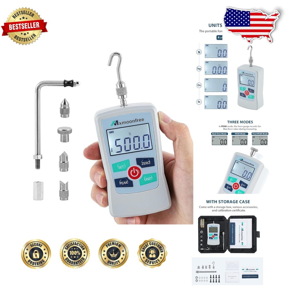 Professional 500N Force Gauge Push Pull Tester - Peak, Auto-Off, Storage Case