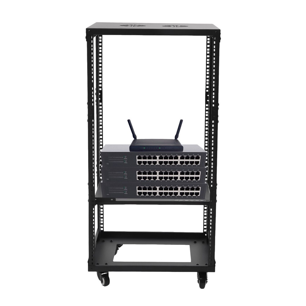 18U 4 Post Open Frame 18.5" Network Server Rack on Caters Adjustable Partition