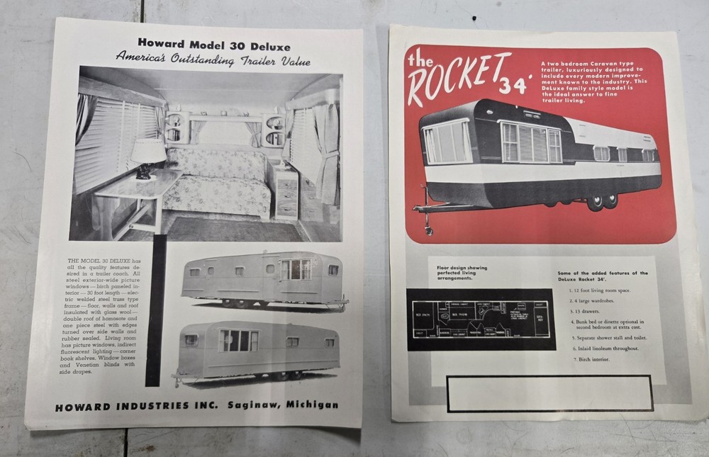 Howard & Rocket Camping Trailer Brochures.  1950's