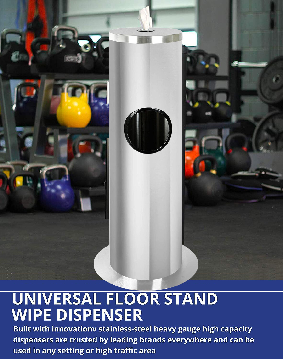 Stainless Steel Floor Dispenser and Built-in Trash Can for Sanitary Wipes