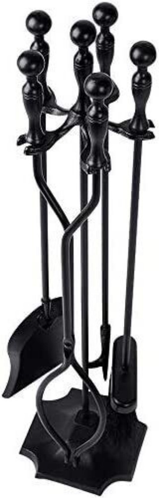 5 Pcs Fireplace Tools Sets Handle Wrought Iron Large Fire Tool Set and Holder