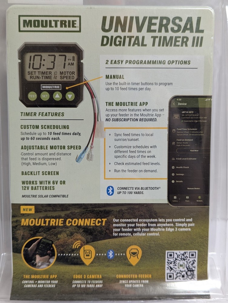 Moultrie Universal Digital Timer III 6 / 12 VOLT Deer Feeder Timer APP or Manual