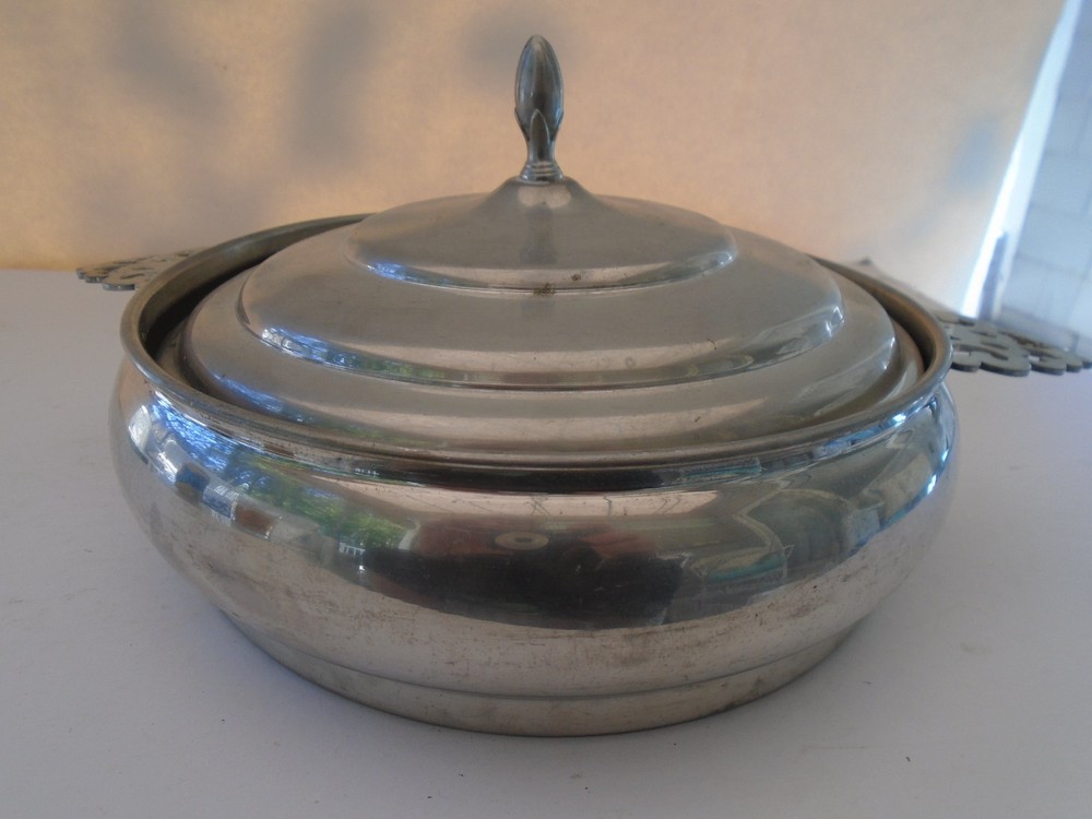 Vintage MCM Silver Plated covered casserole for glass serving dish insert 9 1/4"
