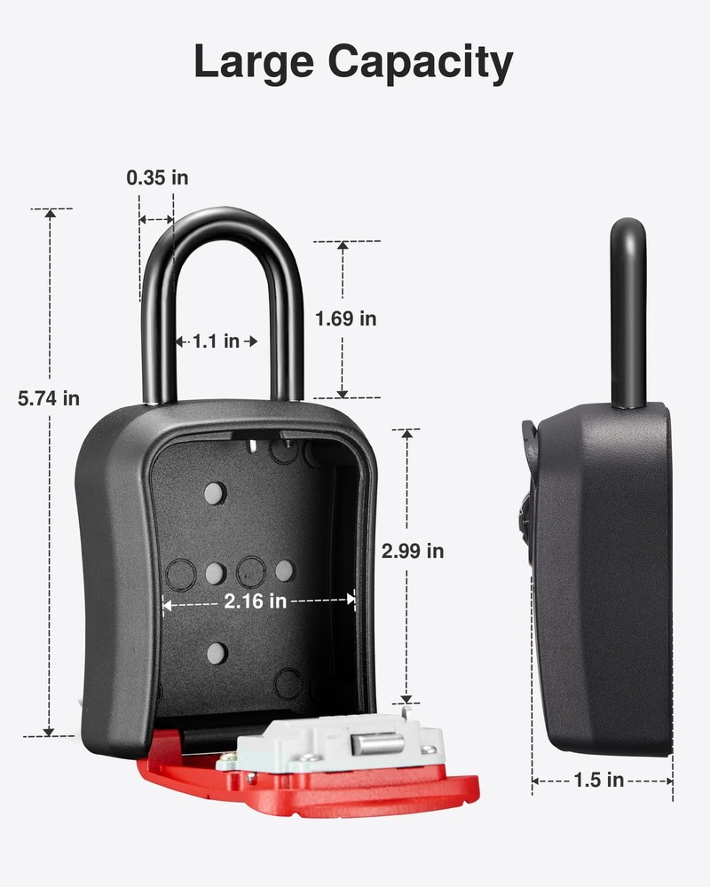 Puroma Key Lock Box, Portable Combination Lockbox Medium Capacity, Red