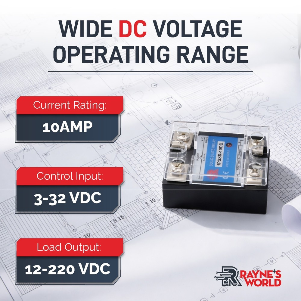 10 Amp DD Solid State Relay Module SSR-DC to DC-3-32VDC Control-12-220VDC Output