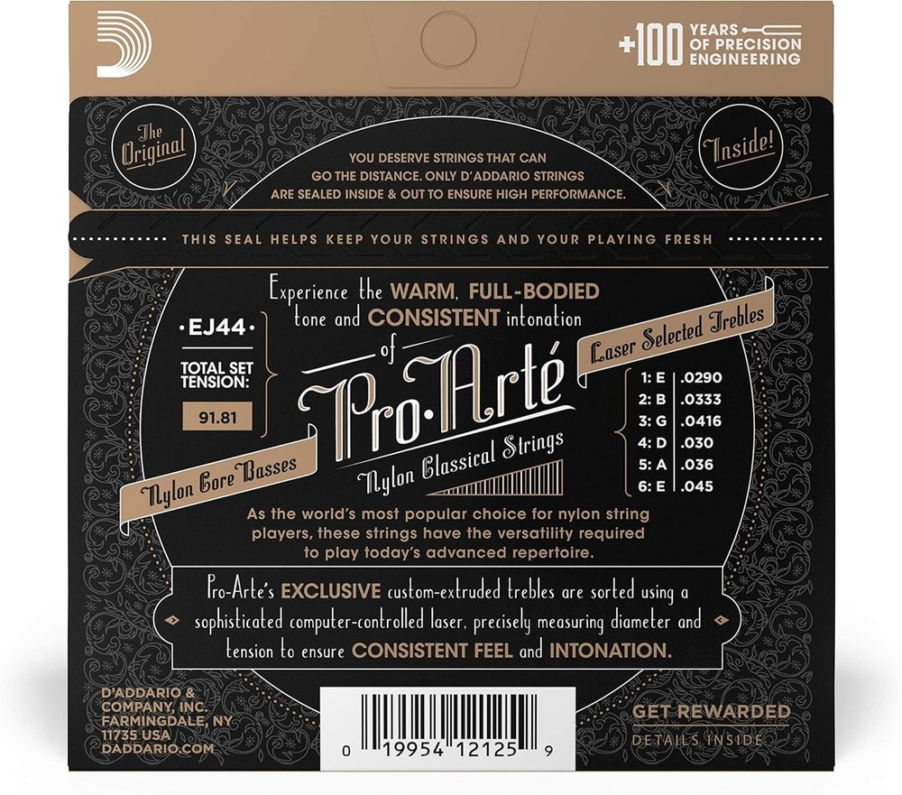Pro Arté Nylon Classical Guitar Strings, EJ44, Extra Hard Tension, 6-String S...