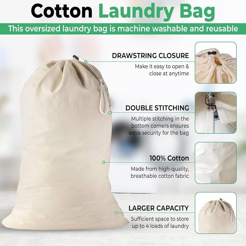 Durable Cotton Drawstring Laundry Bag Large Capacity Multi Purpose Storage Sack