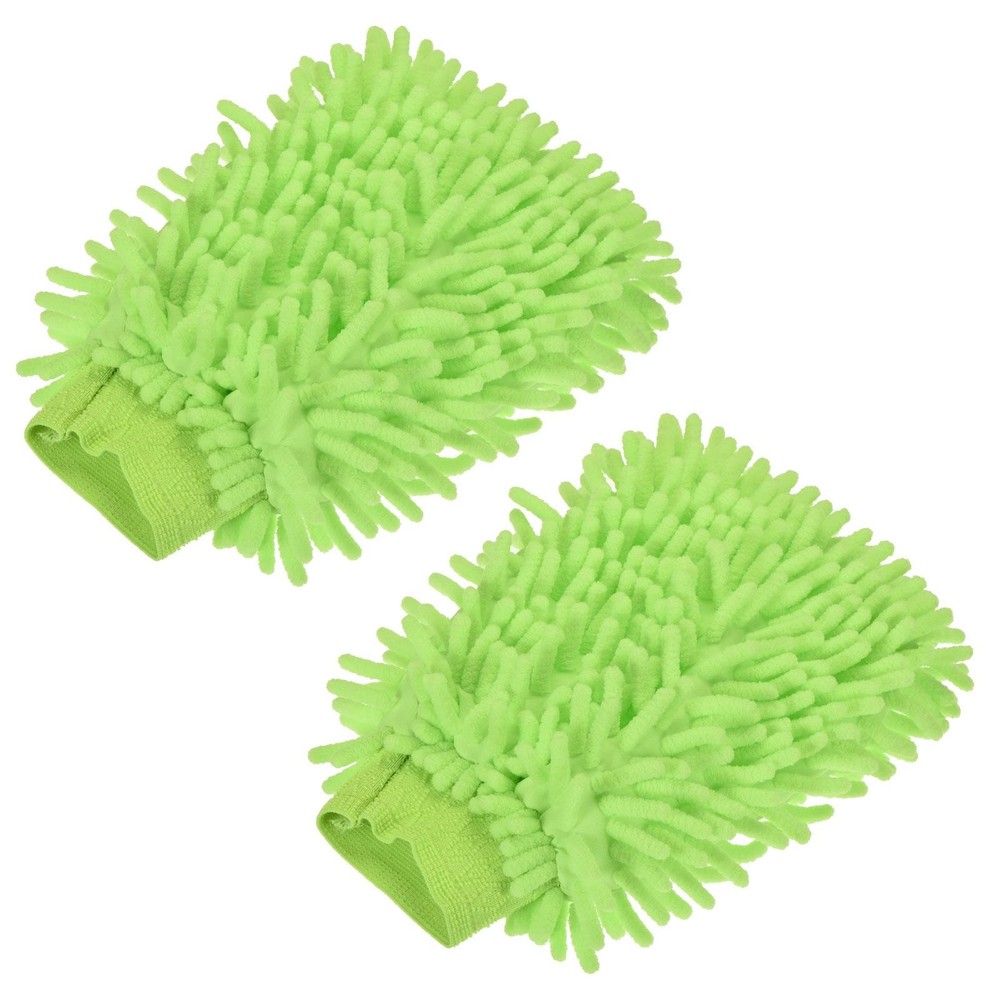2Pcs Microfiber Chenille Dusting Wash Mitten Set for Cleaning, Light Green