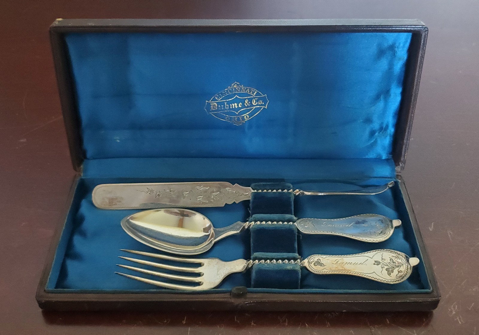 Antique Duhme & Co Coin Silver Flatware set / box Cincinnati Ohio Silversmith