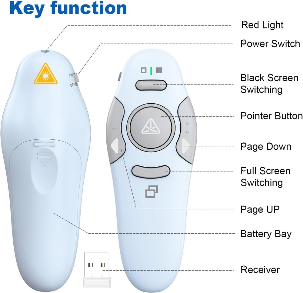 Wireless Presentation Clicker Remote for PowerPoint PPT USB Blue