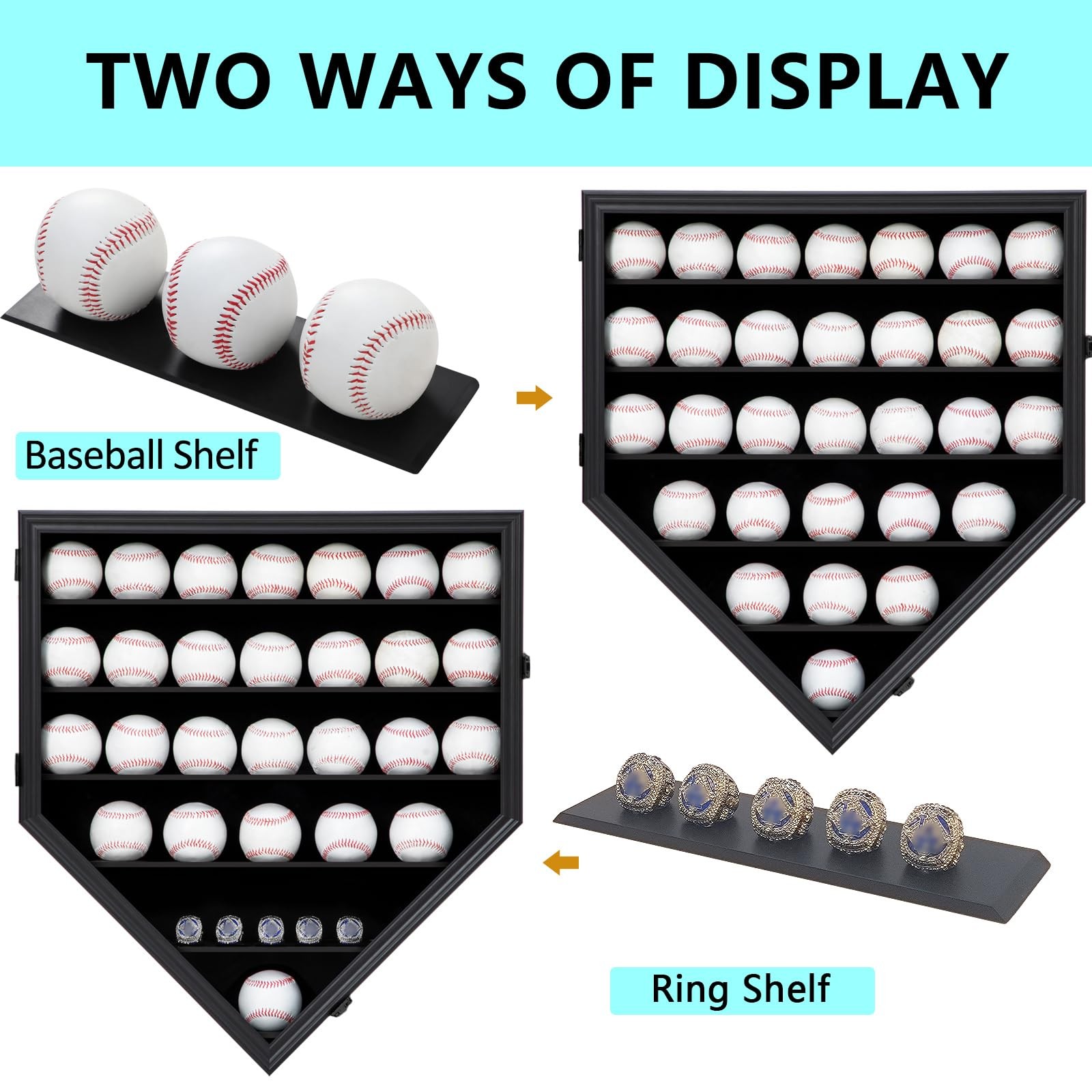 30 Baseball Display Case Wooden Baseball Holders for Balls Display Wall Mount...